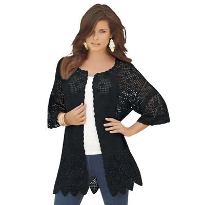 Plus Size Women's Scallop-Trim Crochet Cardigan by Roaman's in Black (Size 2X)