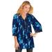 Plus Size Women's Juliet Lace Big Shirt by Roaman's in Navy Watercolor Bouquet (Size 24 W) Long Shirt Blouse