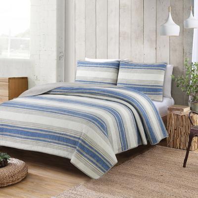 Bolivar Quilt Set by American Home Fashion in Linen Navy (Size FL/QUE)