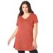 Plus Size Women's Short-Sleeve V-Neck Ultimate Tunic by Roaman's in Sunset Coral (Size 3X) Long T-Shirt Tee