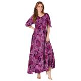 Plus Size Women's Flutter-Sleeve Crinkle Dress by Roaman's in Raspberry Mixed Paisley (Size 42/44)