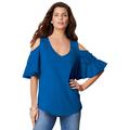 Plus Size Women's Ruffle-Sleeve Top with Cold Shoulder Detail by Roaman's in Vivid Blue (Size 18/20)