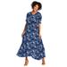 Plus Size Women's Short-Sleeve Crinkle Dress by Woman Within in Navy Painterly Bouquet (Size 4X)