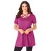 Plus Size Women's Lattice-Neck Short Sleeve Ultimate Tunic by Roaman's in Raspberry (Size 26/28)