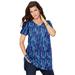 Plus Size Women's Short-Sleeve V-Neck Ultimate Tunic by Roaman's in Navy Speckle (Size M) Long T-Shirt Tee