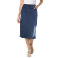 Plus Size Women's Stretch Jean Skirt by Woman Within in Medium Stonewash Floral Embroidery (Size 34 W)