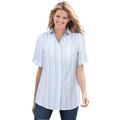 Plus Size Women's Short-Sleeve Button Down Seersucker Shirt by Woman Within in Royal Navy Rainbow Stripe (Size 3X)