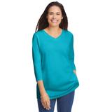 Plus Size Women's Perfect Three-Quarter Sleeve V-Neck Tee by Woman Within in Pretty Turquoise (Size L) Shirt