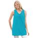 Plus Size Women's Perfect Sleeveless Shirred V-Neck Tunic by Woman Within in Pretty Turquoise (Size 3X)