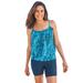 Plus Size Women's Lightweight Blouson Tankini Top by Swim 365 in Aqua Abstract (Size 20)