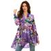 Plus Size Women's Fit-and-Flare Crinkle Tunic by Roaman's in Violet Paisley Garden (Size 22 W) Long Shirt Blouse