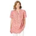 Plus Size Women's Pintucked Half-Button Tunic by Woman Within in Sweet Coral Blooming Ditsy (Size 5X)