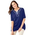 Plus Size Women's 7-Day Embroidered Layered-Look Tunic by Woman Within in Evening Blue Flower Embroidery (Size 34/36)