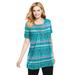 Plus Size Women's Short-Sleeve Pintucked Henley Tunic by Woman Within in Pretty Jade Patchwork Stripe (Size 26/28)