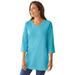 Plus Size Women's Perfect Three-Quarter Sleeve V-Neck Tunic by Woman Within in Pretty Turquoise (Size S)