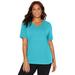 Plus Size Women's Suprema® Crochet V-Neck Tee by Catherines in Aqua Blue (Size 1X)