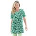 Plus Size Women's Print Notch-Neck Soft Knit Tunic by Roaman's in Green Mint Brushstroke (Size L) Short Sleeve T-Shirt