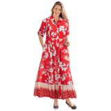 Plus Size Women's Roll-Tab Sleeve Crinkle Shirtdress by Woman Within in Vivid Red Bloom Flower (Size 34 W)