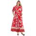 Plus Size Women's Roll-Tab Sleeve Crinkle Shirtdress by Woman Within in Vivid Red Bloom Flower (Size 30 W)