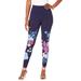 Plus Size Women's Placement-Print Legging by Roaman's in Navy Bloom Floral (Size 22/24)