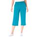 Plus Size Women's Elastic-Waist Knit Capri Pant by Woman Within in Pretty Turquoise (Size S)