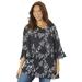 Plus Size Women's Embroidered Gauze Tunic by Catherines in Black White (Size 3X)