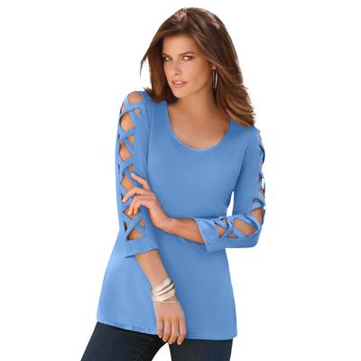 Plus Size Women's Lattice Sleeve Ultimate Tee by Roaman's in Horizon Blue (Size 38/40) Shirt