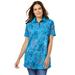 Plus Size Women's Perfect Printed Short-Sleeve Polo Shirt by Woman Within in Pretty Turquoise Paisley (Size L)