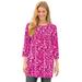 Plus Size Women's Perfect Printed Three-Quarter-Sleeve Scoopneck Tunic by Woman Within in Raspberry Sorbet Field Floral (Size 2X)