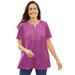 Plus Size Women's Eyelet Henley Tee by Woman Within in Pretty Orchid (Size M) Shirt