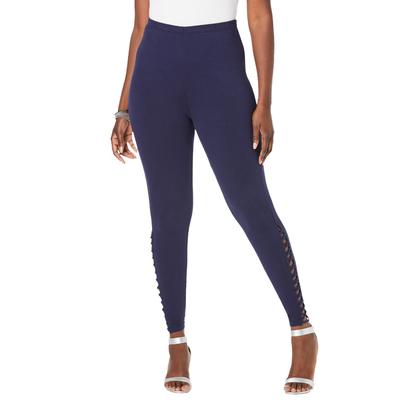 Plus Size Women's Lattice Essential Stretch Legging by Roaman's in Navy (Size 34/36) Activewear Workout Yoga Pants