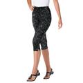 Plus Size Women's Stretch Cotton Printed Capri Legging by Woman Within in Black Batik Floral (Size M)