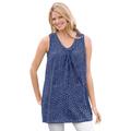 Plus Size Women's Perfect Printed Sleeveless Shirred V-Neck Tunic by Woman Within in Navy Offset Dot (Size 34/36)