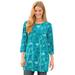 Plus Size Women's Perfect Printed Three-Quarter-Sleeve Scoopneck Tunic by Woman Within in Pretty Jade Jacquard Floral (Size 2X)