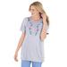 Plus Size Women's 7-Day Embroidered Pointelle Tunic by Woman Within in Heather Grey Floral Embroidery (Size 3X)