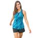 Plus Size Women's Longer-Length Racerback Tankini Top by Swim 365 in Aqua Abstract (Size 14)