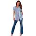 Plus Size Women's Seersucker Big Shirt by Roaman's in Blue Seersucker Stripe (Size 44 W)