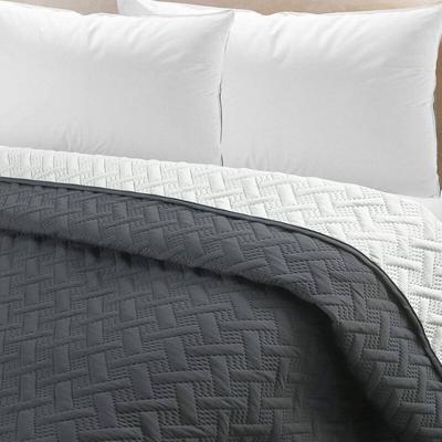 Tagesdecke mit geometrischem Muster dunkelgrau-creme 220 x 240 cm - Woltu