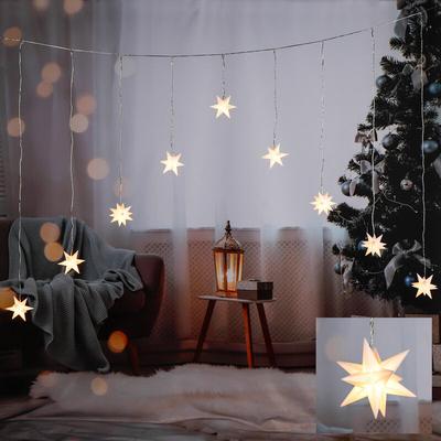 Spetebo - 3D Sternen Lichtervorhang mit 9 led - 160x120 cm - Weihnachts Deko Stern Lichterkette Image