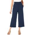 Plus Size Women's Side-Pocket Essential Stretch Yoga Capri Pant by Roaman's in Navy (Size 12)