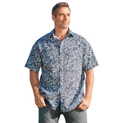 Men's Big & Tall Easy Care Woven Sport Shirt by KingSize in Navy Paisley (Size 6XL)