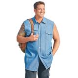 Men's Big & Tall Western Snap Front Muscle Shirt by KingSize in Bleach Denim (Size 7XL)