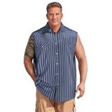 Men's Big & Tall Western Snap Front Muscle Shirt by KingSize in Navy Stripe (Size 3XL)