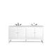 "Athens 72"" Double Vanity Cabinet - Glossy White - With 3 CM Carrara White Top - James Martin E645-V72-GW-3CAR"