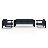 AllModern Smith 3 Piece Outdoor Sofa Seating Group w/ Sunbrella Cushions Metal/Rust - Resistant Metal/Sunbrella® Fabric Included in Black/Brown | Wayfair