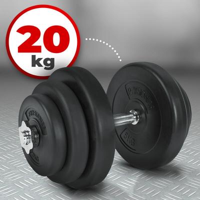 Physionics - Kurzhantel Set 20kg - inkl. 6 Gewichte aus Kunststoff, 1 Hantelstangen und 2