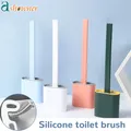 Brosse de Toilette en Silicone sans Fréquence Tête Plate Poils Souples et Flexibles avec Support