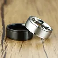 Bague toupie gravée en acier inoxydable pour hommes bijou masculin de mariage en noir et blanc