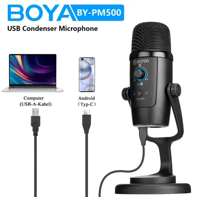 BOYA – Microphone USB à condensateur BY-PM500 casque pour ordinateur portable/ordinateurs pour