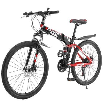 26" Folding Mountain-Bike 21-Speed Full Suspension Bicycle Carbon Steel MTB USA 